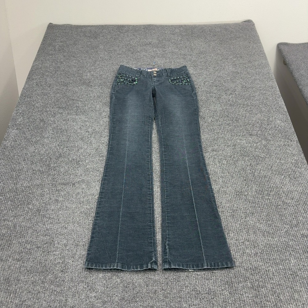 Vintage Candies Pants Womens 1 Blue Cotton Corduroy Flare Embellished Y2K Boho